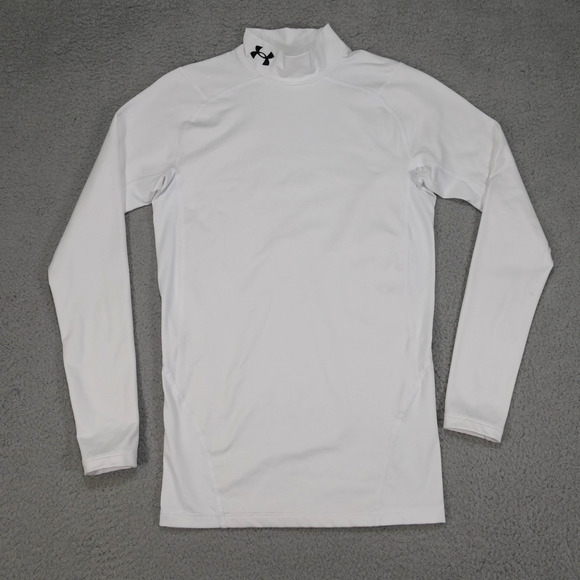 Under Armour Coldgear Compression Shirt Mens Large White Mock Neck Long Sleeve - Picture 1 of 12